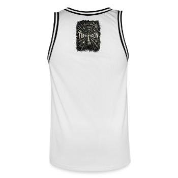 Tunnelblick – Ravewear - Männer Basketball-Trikot - Weiß/Schwarz - Hinten - AI Model Male 185 dark (185cm)