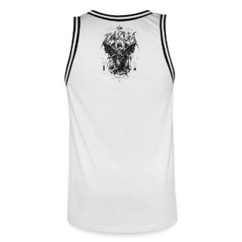 DAKUM Schwarze Engelsstatue mit Ketten - Männer Basketball-Trikot - Weiß/Schwarz - Hinten - AI Model Male 185 dark (185cm)
