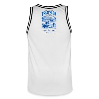 Triathlon Blue Vintage Poster - Men's Basketball Jersey - white/black - Back - AI Model Male 185 dark (185cm)