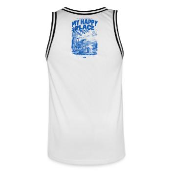 Mon sentier du Lieu Heureux - Maillot de basket Homme - blanc/noir - Dos - AI Model Male 185 dark (185cm)