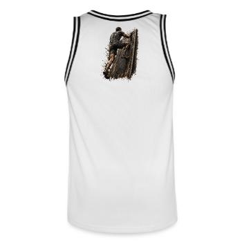 Maître de la Boue - Obstacle - Travail d’équipe - Maillot de basket Homme - blanc/noir - Dos - AI Model Male 185 dark (185cm)