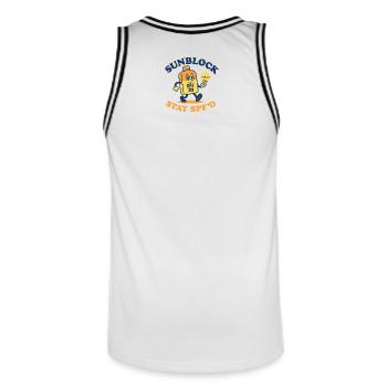 Sunblock Squad – Bleiben Sie mit Lichtschutzfaktor - Männer Basketball-Trikot - Weiß/Schwarz - Hinten - AI Model Male 185 dark (185cm)