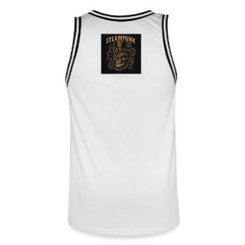 Steampunk skull with cylinder motif - Men's Basketball Jersey - white/black - Back - AI Model Male 185 dark (185cm)