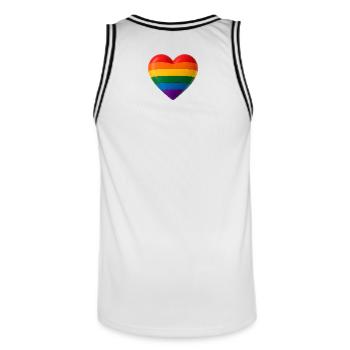 Heart in rainbow colors for variety 3D look - Men's Basketball Jersey - white/black - Back - AI Model Male 185 dark (185cm)