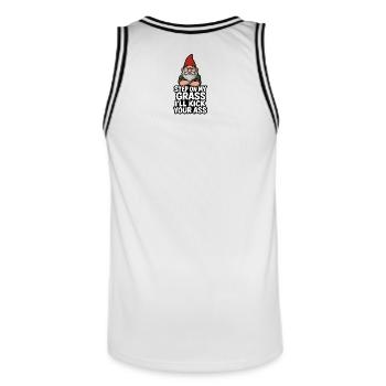 Gnome disant Marche sur mon herbe - Maillot de basket Homme - blanc/noir - Dos - AI Model Male 185 dark (185cm)