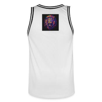 Neonfarben Löwenkopf Kunstwerk - Männer Basketball-Trikot - Weiß/Schwarz - Hinten - AI Model Male 185 dark (185cm)