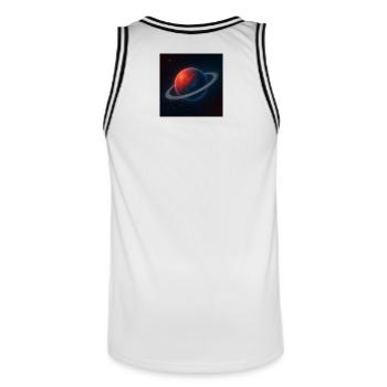 Red PlanetBlue mit Ringen - Männer Basketball-Trikot - Weiß/Schwarz - Hinten - AI Model Male 185 dark (185cm)