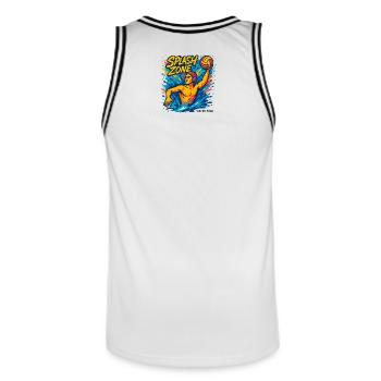 Wasserballmeister der Splash Zone - Männer Basketball-Trikot - Weiß/Schwarz - Hinten - AI Model Male 185 dark (185cm)
