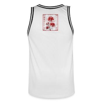 Japan Blume Rote Lilie  - Männer Basketball-Trikot - Weiß/Schwarz - Hinten - AI Model Male 185 dark (185cm)