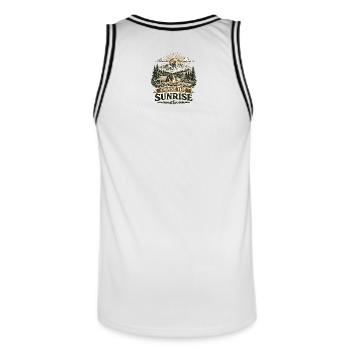 Chase the Sunrise | Camping Design - Männer Basketball-Trikot - Weiß/Schwarz - Hinten - AI Model Male 185 dark (185cm)