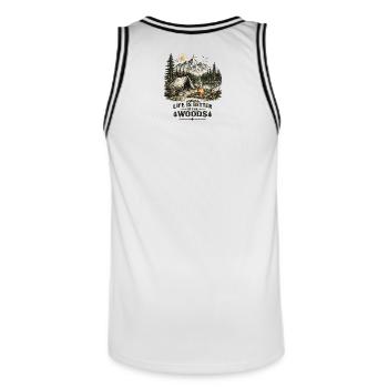 Life Is Better In The Woods | Camping 2.0 - Männer Basketball-Trikot - Weiß/Schwarz - Hinten - AI Model Male 185 dark (185cm)