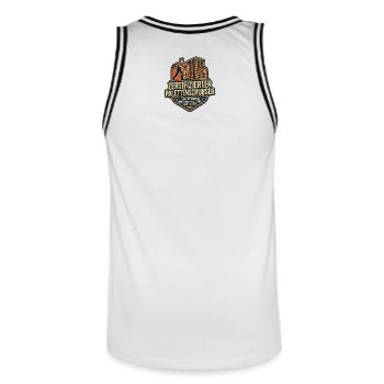 Vom Palettenschubser zur Logistik-Legende - Männer Basketball-Trikot - Weiß/Schwarz - Hinten - AI Model Male 185 dark (185cm)