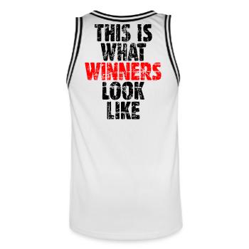 THIS IS WHAT WINNERS LOOK LIKE - Männer Basketball-Trikot - Weiß/Schwarz - Hinten - AI Model Male 185 dark (185cm)