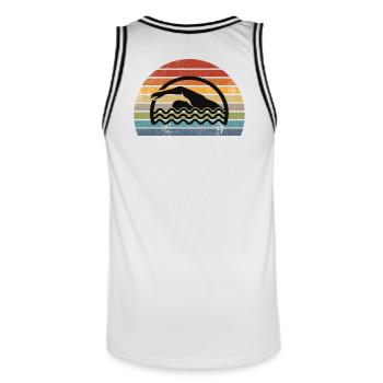 Nageur nageur rétro - Maillot de basket Homme - blanc/noir - Dos - AI Model Male 185 dark (185cm)