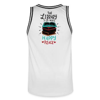 Bibliothek Bücher - Männer Basketball-Trikot - Weiß/Schwarz - Hinten - AI Model Male 185 dark (185cm)