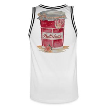 Ratfoodz' Rattelade (Backprint) by RatzDesign - Männer Basketball-Trikot - Weiß/Schwarz - Hinten - AI Model Male 185 dark (185cm)