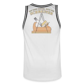 "Das kann keiner, doch der Schreiner" & Tischler - Männer Basketball-Trikot - Weiß/Schwarz - Hinten - AI Model Male 185 dark (185cm)