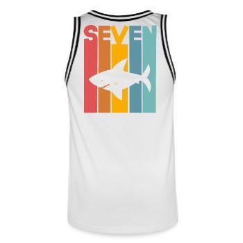 Shark 7th Birthday Kids - Men's Basketball Jersey - white/black - Back - AI Model Male 185 dark (185cm)