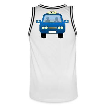 Blue Taxi Front Cartoon - Men's Basketball Jersey - white/black - Back - AI Model Male 185 dark (185cm)