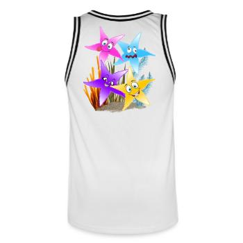 Buntes Seestern-Quartett Unterwasser - Männer Basketball-Trikot - Weiß/Schwarz - Hinten - AI Model Male 185 dark (185cm)