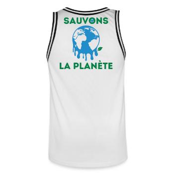 Sauvons la planète ! Sauver planète. Sauver Terre. - Maillot de basket Homme - blanc/noir - Dos - AI Model Male 185 dark (185cm)