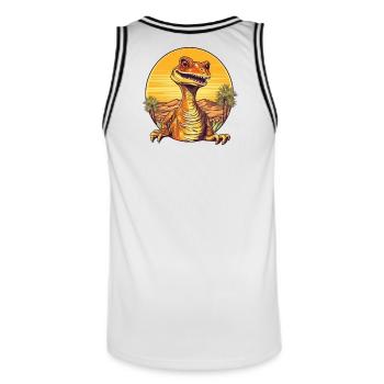 Illustration rétro dinosaure coucher de soleil - Maillot de basket Homme - blanc/noir - Dos - AI Model Male 185 dark (185cm)