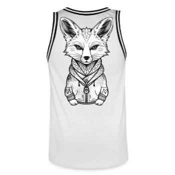 Fuchs mit Hoodie Illustration - Männer Basketball-Trikot - Weiß/Schwarz - Hinten - AI Model Male 185 dark (185cm)
