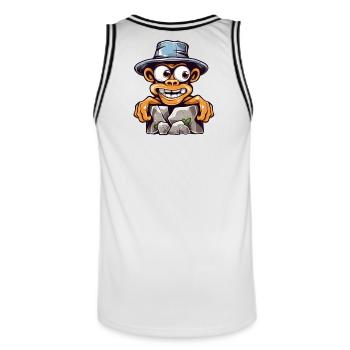 Cartoon Gorilla with Breaking Rocks Hat - Männer Basketball-Trikot - Weiß/Schwarz - Hinten - AI Model Male 185 dark (185cm)