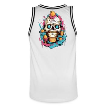 Cône de crème glacée tête de mort avec motifs de fruits - Maillot de basket Homme - blanc/noir - Dos - AI Model Male 185 dark (185cm)