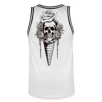 Crâne avec des roses et des fleurs d’art - Maillot de basket Homme - blanc/noir - Dos - AI Model Male 185 dark (185cm)