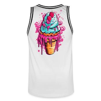 Gâteau glacé coloré aux fruits - Maillot de basket Homme - blanc/noir - Dos - AI Model Male 185 dark (185cm)