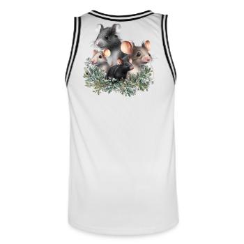 Waldmäuse im Blätterkranz - Männer Basketball-Trikot - Weiß/Schwarz - Hinten - AI Model Male 185 dark (185cm)