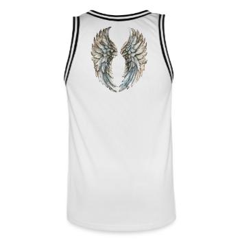 Ailes d'ange : un style céleste angelwings - Maillot de basket Homme - blanc/noir - Dos - AI Model Male 185 dark (185cm)