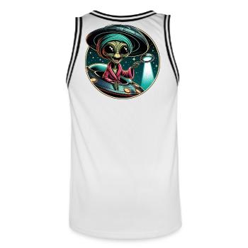 Alien detective in UFO light - Men's Basketball Jersey - white/black - Back - AI Model Male 185 dark (185cm)