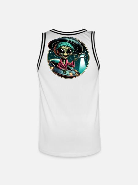 Alien detective in UFO light - Men's Basketball Jersey - white/black