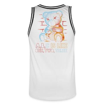 Ours aimant avec dessin de l’alphabet - Maillot de basket Homme - blanc/noir - Dos - AI Model Male 185 dark (185cm)