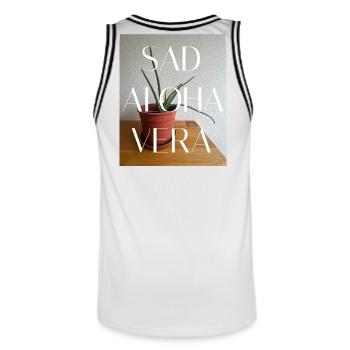 SAV-FFFFFF SAD ALOHA VERA - Männer Basketball-Trikot - Weiß/Schwarz - Hinten - AI Model Male 185 dark (185cm)