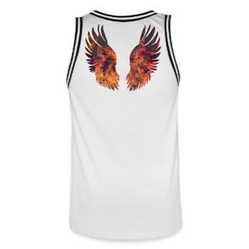 Bright Burning Wings - Men's Basketball Jersey - white/black - Back - AI Model Male 185 dark (185cm)