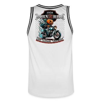 Born to Ride: Kürbis Kopf Motorrad Halloween - Männer Basketball-Trikot - Weiß/Schwarz - Hinten - AI Model Male 185 dark (185cm)