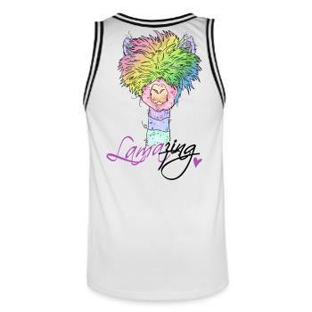 Lama* zing - Männer Basketball-Trikot - Weiß/Schwarz - Hinten - AI Model Male 185 dark (185cm)
