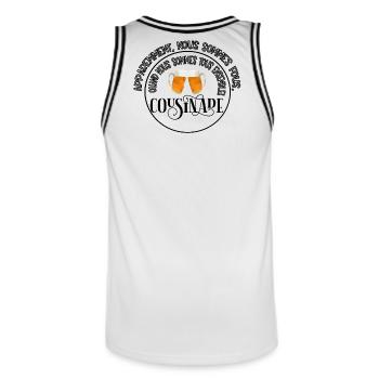 apparemment nous sommes cousinade a personnaliser - Maillot de basket Homme - blanc/noir - Dos - AI Model Male 185 dark (185cm)