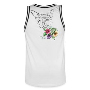 Katze mit Blumen - Männer Basketball-Trikot - Weiß/Schwarz - Hinten - AI Model Male 185 dark (185cm)