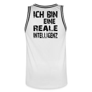KI Spruch Ich bin eine reale Intelligenz - Männer Basketball-Trikot - Weiß/Schwarz - Hinten - AI Model Male 185 dark (185cm)