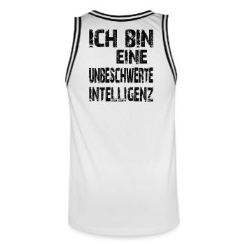 KI Spruch Ich bin eine unbeschwerte Intelligenz - Männer Basketball-Trikot - Weiß/Schwarz - Hinten - AI Model Male 185 dark (185cm)