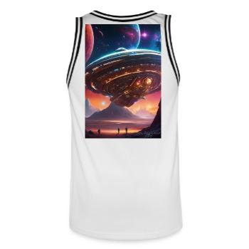 Nebula-Liner über Crimson Valleys - Männer Basketball-Trikot - Weiß/Schwarz - Hinten - AI Model Male 185 dark (185cm)