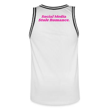 SOCIAL MEDIA STOLE ROMANCE DAMEN - Männer Basketball-Trikot - Weiß/Schwarz - Hinten - AI Model Male 185 dark (185cm)