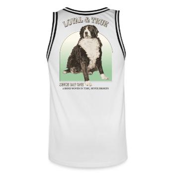 Loyal & True – Vintage Dog Motif - Men's Basketball Jersey - white/black - Back - AI Model Male 185 dark (185cm)