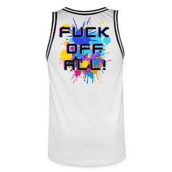 Ausdrucksstarker Text mit einer Explosion von Farben - Männer Basketball-Trikot - Weiß/Schwarz - Hinten - AI Model Male 185 dark (185cm)