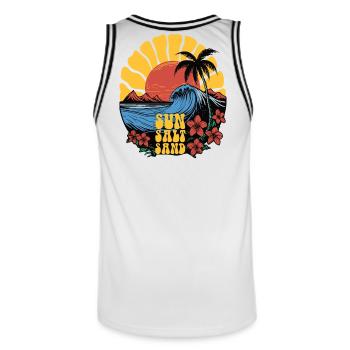 Sun, Salt, Sand! Beach Shirt! - Men's Basketball Jersey - white/black - Back - AI Model Male 185 dark (185cm)