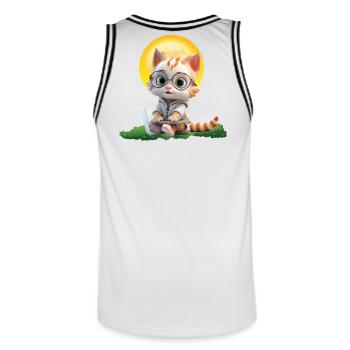 Smart Cat Sun Coder: Kätzchen Laptop Kunstdruck - Männer Basketball-Trikot - Weiß/Schwarz - Hinten - AI Model Male 185 dark (185cm)